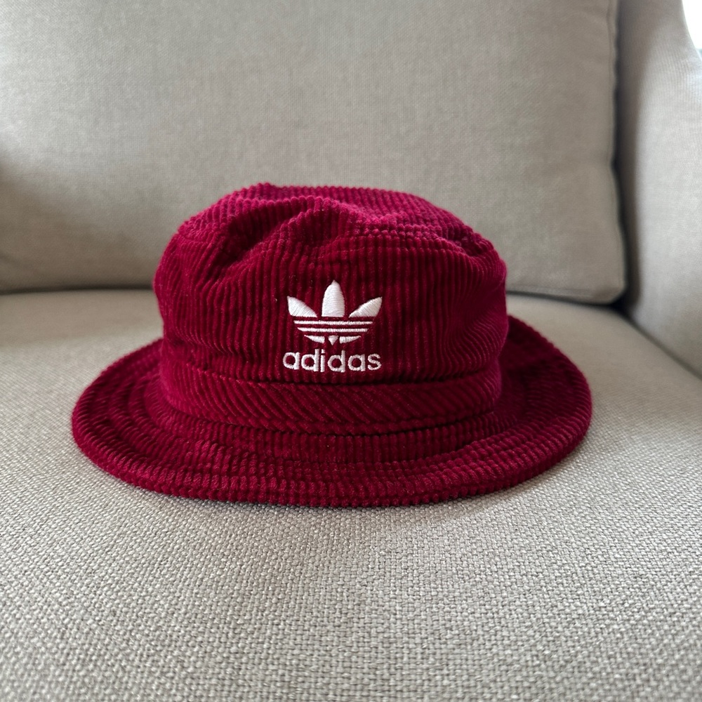 Adidas corduroy red bucket hat